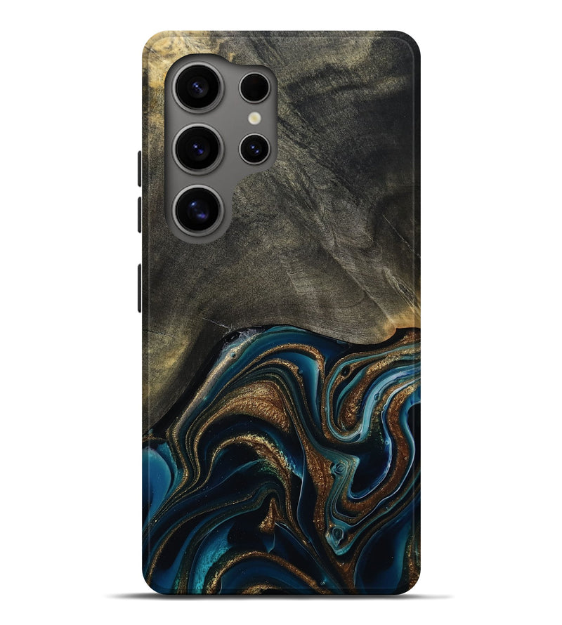 Galaxy S25 Ultra Wood Live Edge Phone Case - Titus (Teal & Gold, 800508)