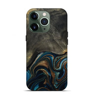 iPhone 13 Pro Wood Live Edge Phone Case - Titus (Teal & Gold, 800508)