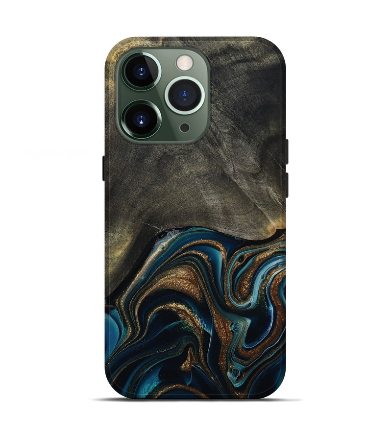 iPhone 13 Pro Wood Live Edge Phone Case - Titus (Teal & Gold, 800508)