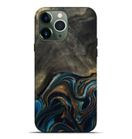 iPhone 13 Pro Max Wood Live Edge Phone Case - Titus (Teal & Gold, 800508)