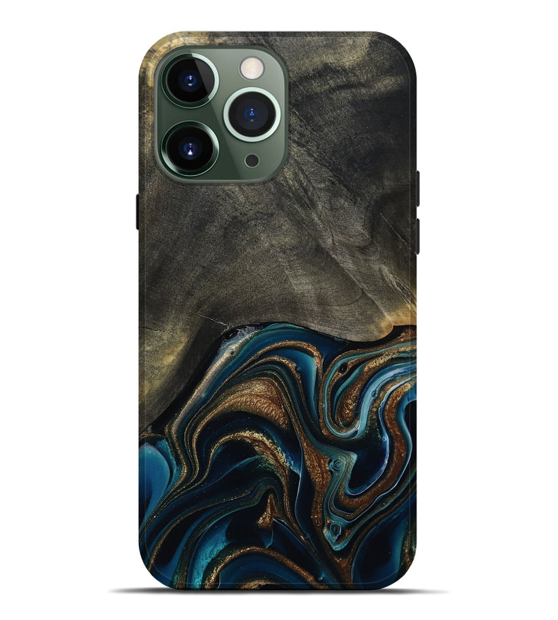 iPhone 13 Pro Max Wood Live Edge Phone Case - Titus (Teal & Gold, 800508)