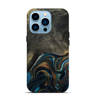 iPhone 14 Pro Wood Live Edge Phone Case - Titus (Teal & Gold, 800508)