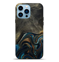 iPhone 14 Pro Max Wood Live Edge Phone Case - Titus (Teal & Gold, 800508)