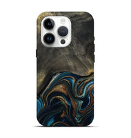 iPhone 15 Pro Wood Live Edge Phone Case - Titus (Teal & Gold, 800508)