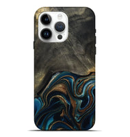 iPhone 15 Pro Max Wood Live Edge Phone Case - Titus (Teal & Gold, 800508)