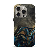 iPhone 16 Pro Wood Live Edge Phone Case - Titus (Teal & Gold, 800508)