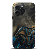 iPhone 16 Pro Max Wood Live Edge Phone Case - Titus (Teal & Gold, 800508)