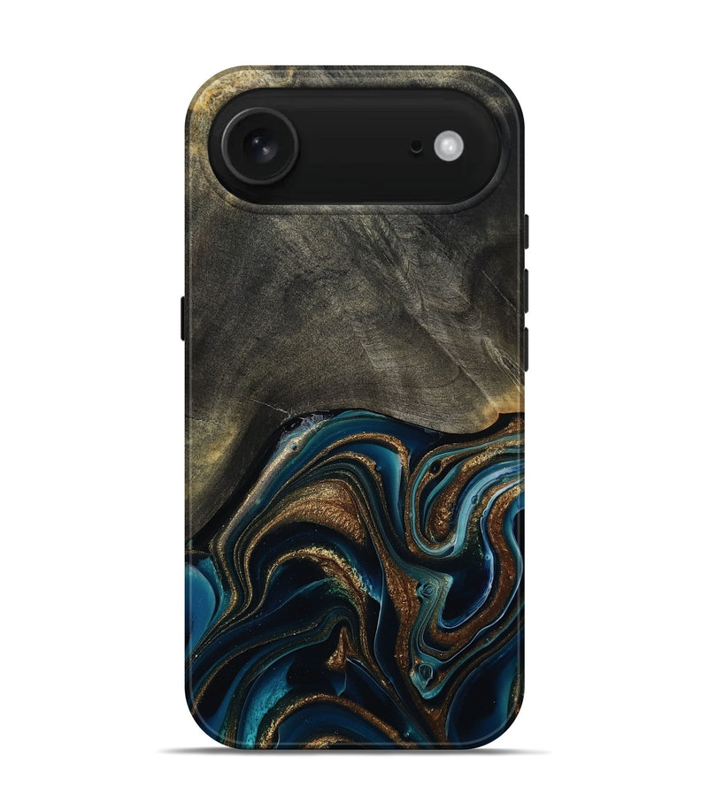 iPhone 17 Air Wood Live Edge Phone Case - Titus (Teal & Gold, 800508)