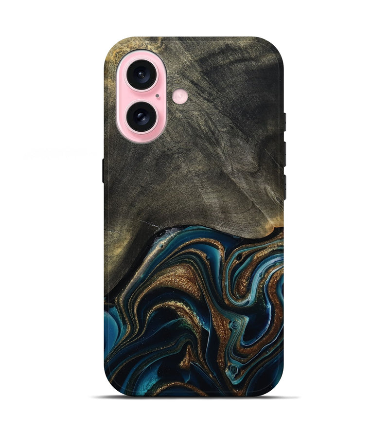 iPhone 17 Wood Live Edge Phone Case - Titus (Teal & Gold, 800508)