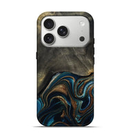 iPhone 17 Pro Wood Live Edge Phone Case - Titus (Teal & Gold, 800508)