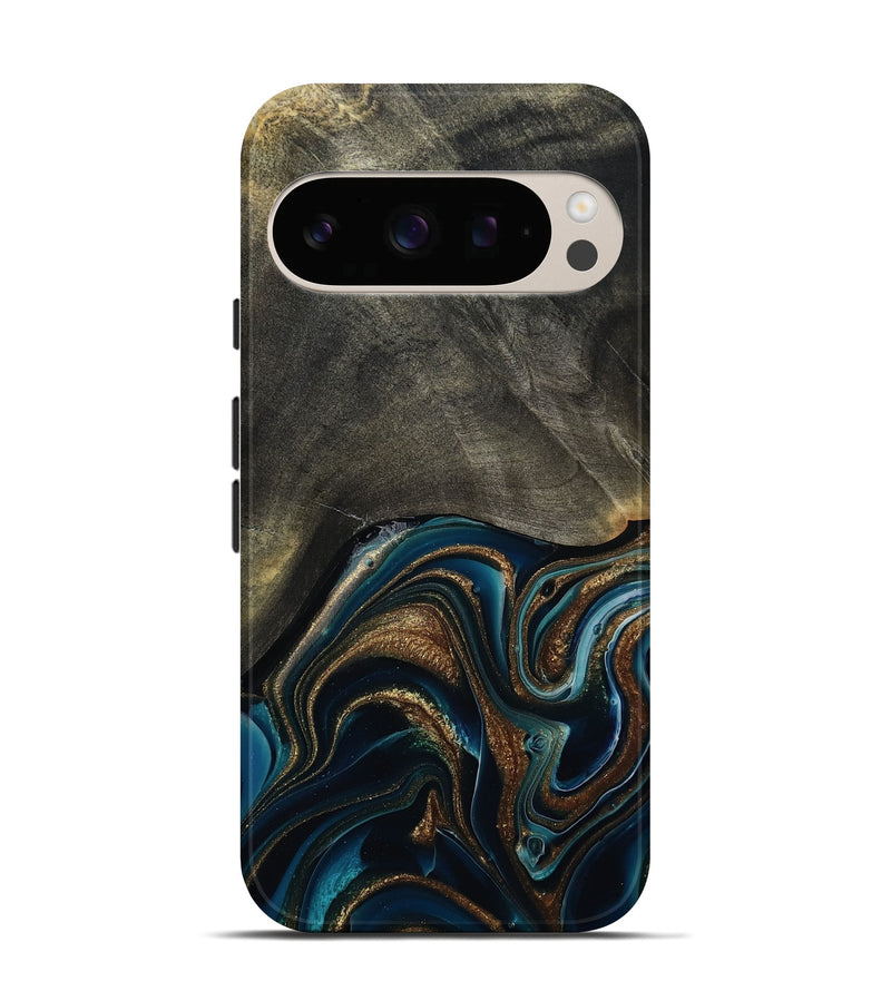 Pixel 10 Wood Live Edge Phone Case - Titus (Teal & Gold, 800508)