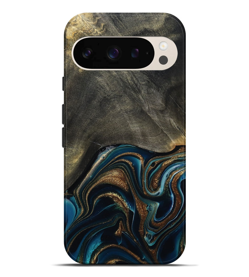 Pixel 10 Pro XL Wood Live Edge Phone Case - Titus (Teal & Gold, 800508)