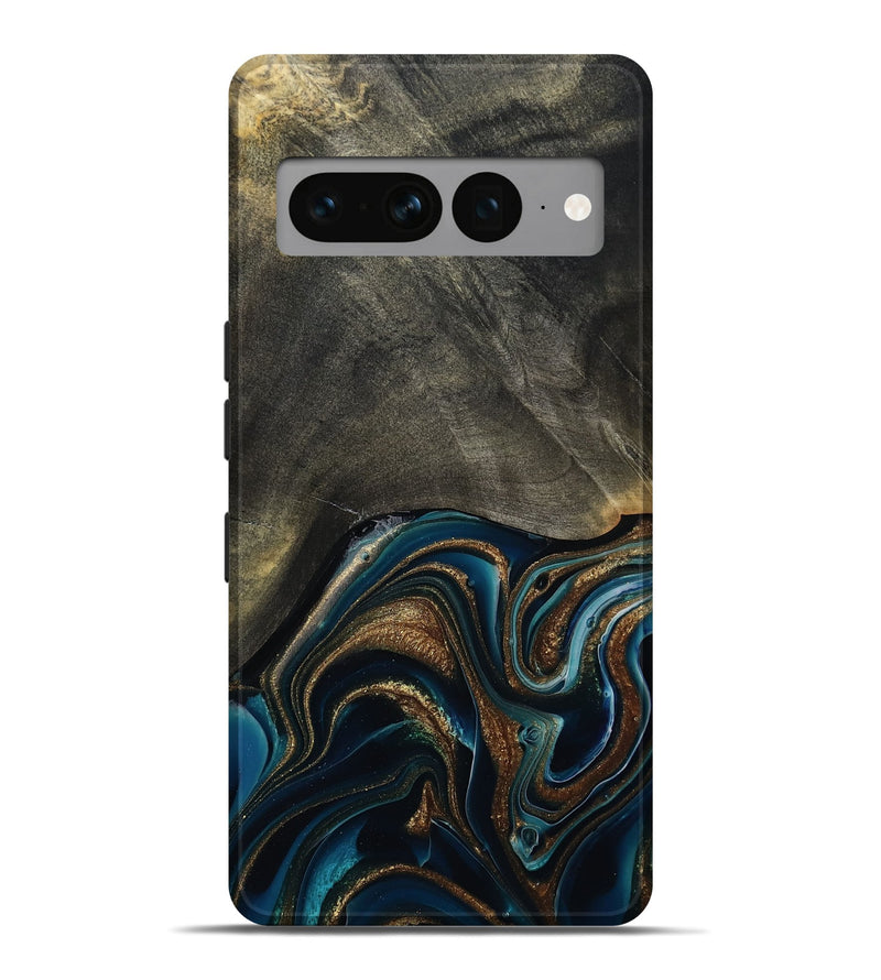 Pixel 7 Pro Wood Live Edge Phone Case - Titus (Teal & Gold, 800508)