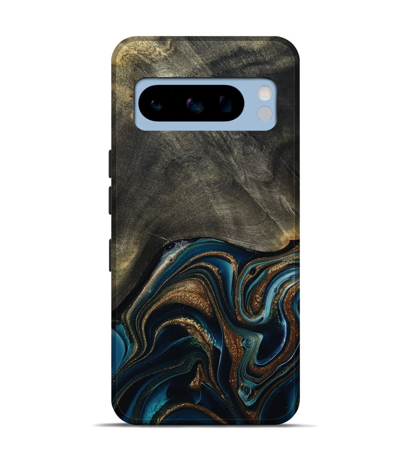 Pixel 8 Pro Wood Live Edge Phone Case - Titus (Teal & Gold, 800508)