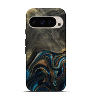 Pixel 9 Pro Wood Live Edge Phone Case - Titus (Teal & Gold, 800508)