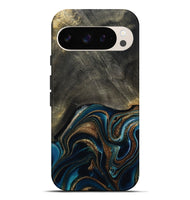 Pixel 9 Pro XL Wood Live Edge Phone Case - Titus (Teal & Gold, 800508)