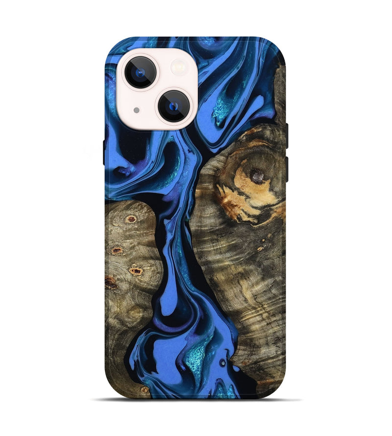 iPhone 14 Wood Live Edge Phone Case - Bridget (Blue, 800510)