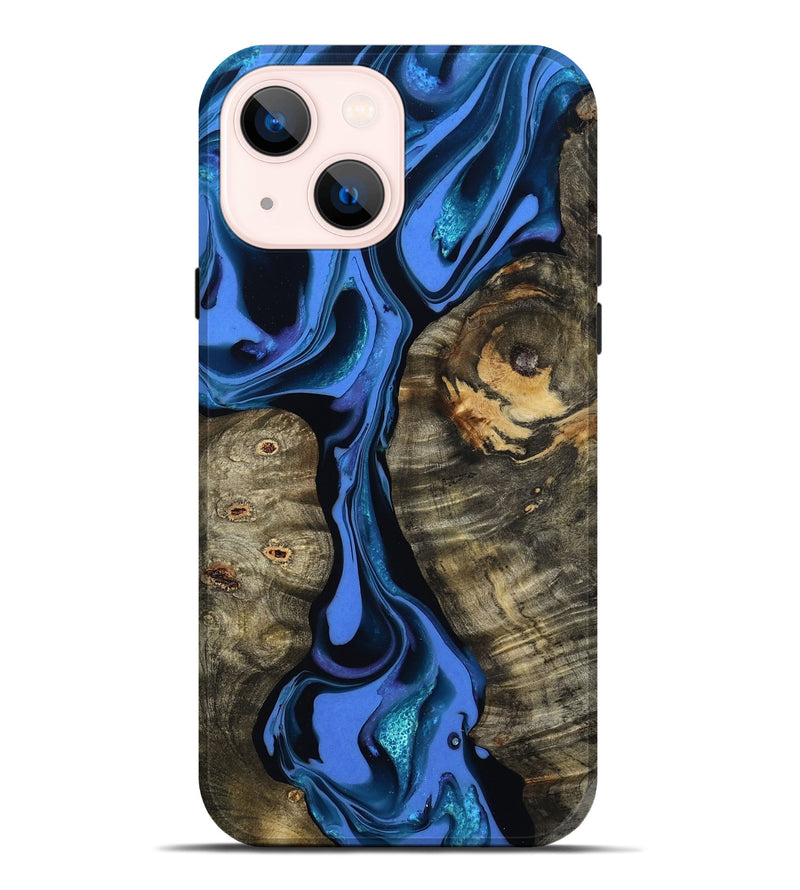 iPhone 14 Plus Wood Live Edge Phone Case - Bridget (Blue, 800510)