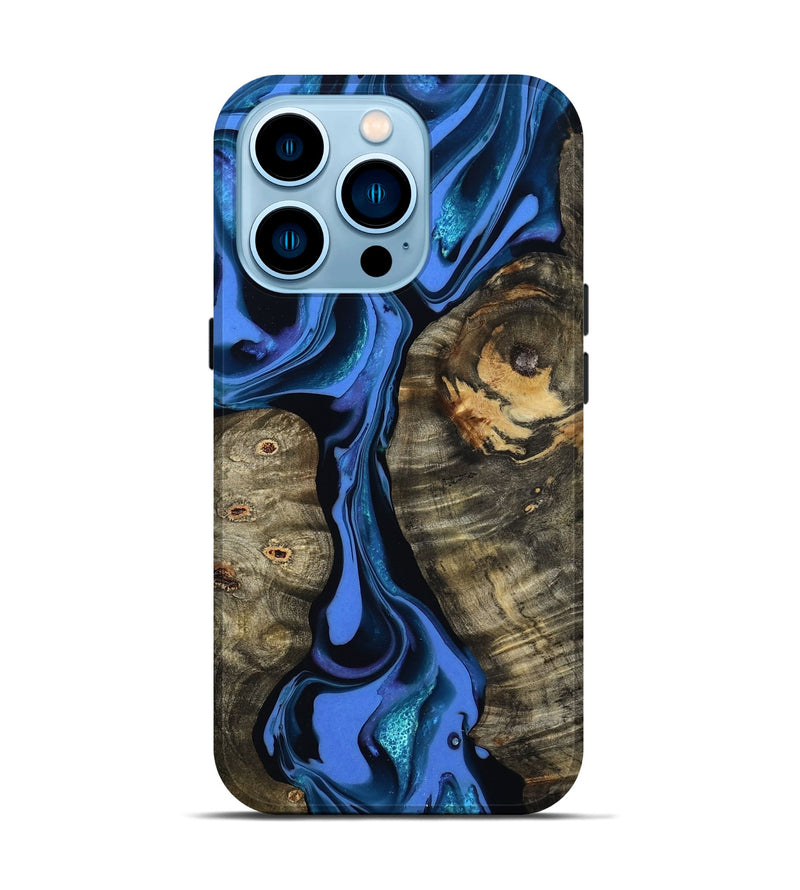 iPhone 14 Pro Wood Live Edge Phone Case - Bridget (Blue, 800510)