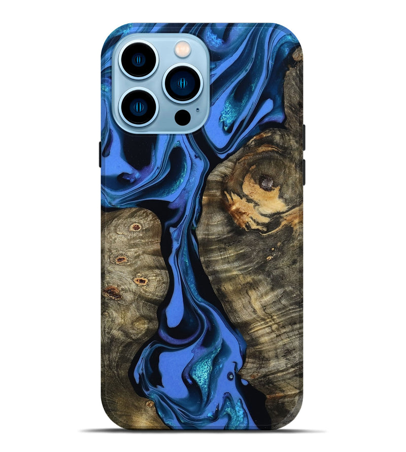 iPhone 14 Pro Max Wood Live Edge Phone Case - Bridget (Blue, 800510)