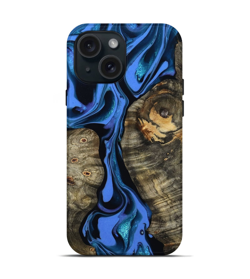 iPhone 15 Wood Live Edge Phone Case - Bridget (Blue, 800510)