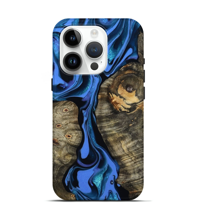iPhone 15 Pro Wood Live Edge Phone Case - Bridget (Blue, 800510)