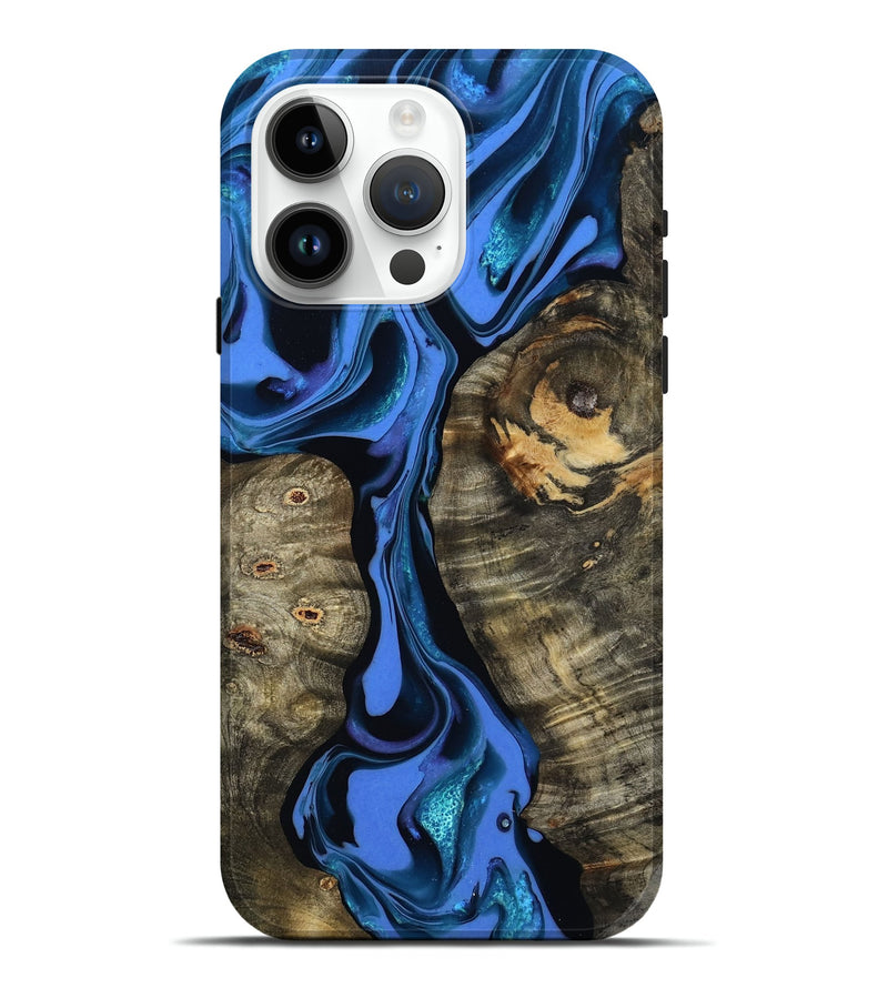 iPhone 15 Pro Max Wood Live Edge Phone Case - Bridget (Blue, 800510)