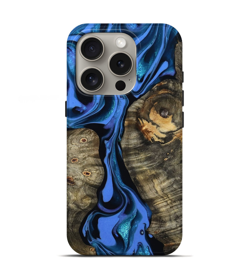 iPhone 16 Pro Wood Live Edge Phone Case - Bridget (Blue, 800510)