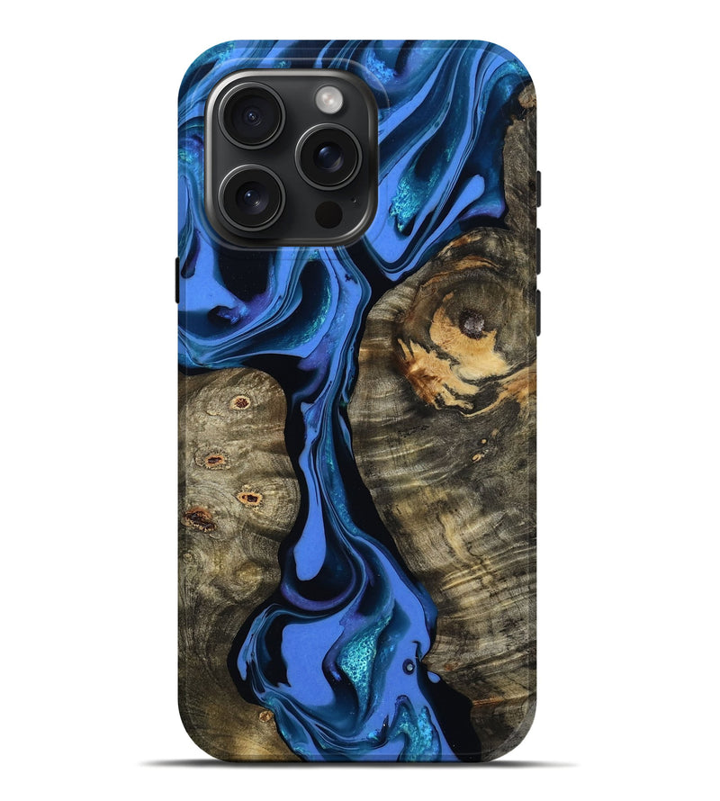 iPhone 16 Pro Max Wood Live Edge Phone Case - Bridget (Blue, 800510)