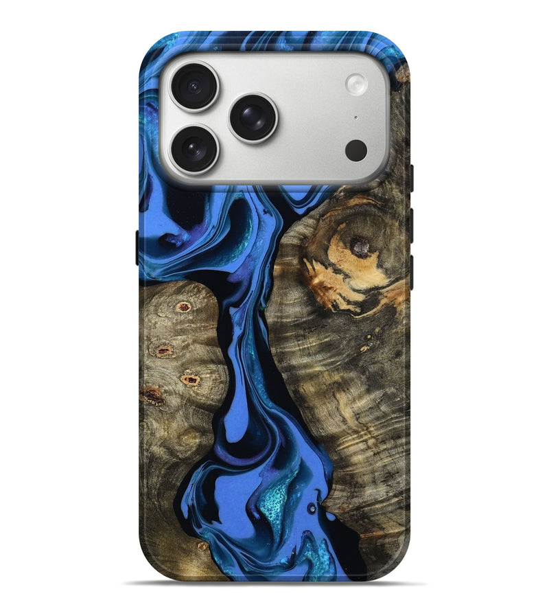 iPhone 17 Pro Max Wood Live Edge Phone Case - Bridget (Blue, 800510)