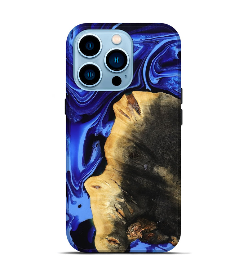 iPhone 14 Pro Wood Live Edge Phone Case - Zainab (Blue, 800511)