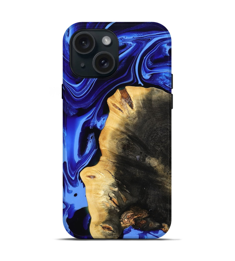 iPhone 15 Wood Live Edge Phone Case - Zainab (Blue, 800511)