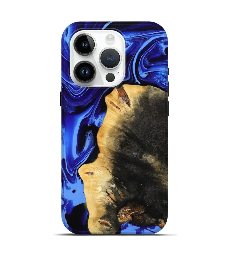 iPhone 15 Pro Wood Live Edge Phone Case - Zainab (Blue, 800511)