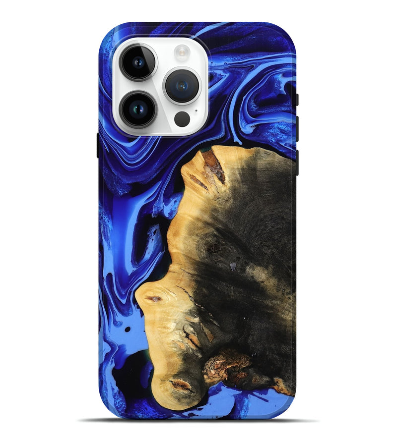 iPhone 15 Pro Max Wood Live Edge Phone Case - Zainab (Blue, 800511)