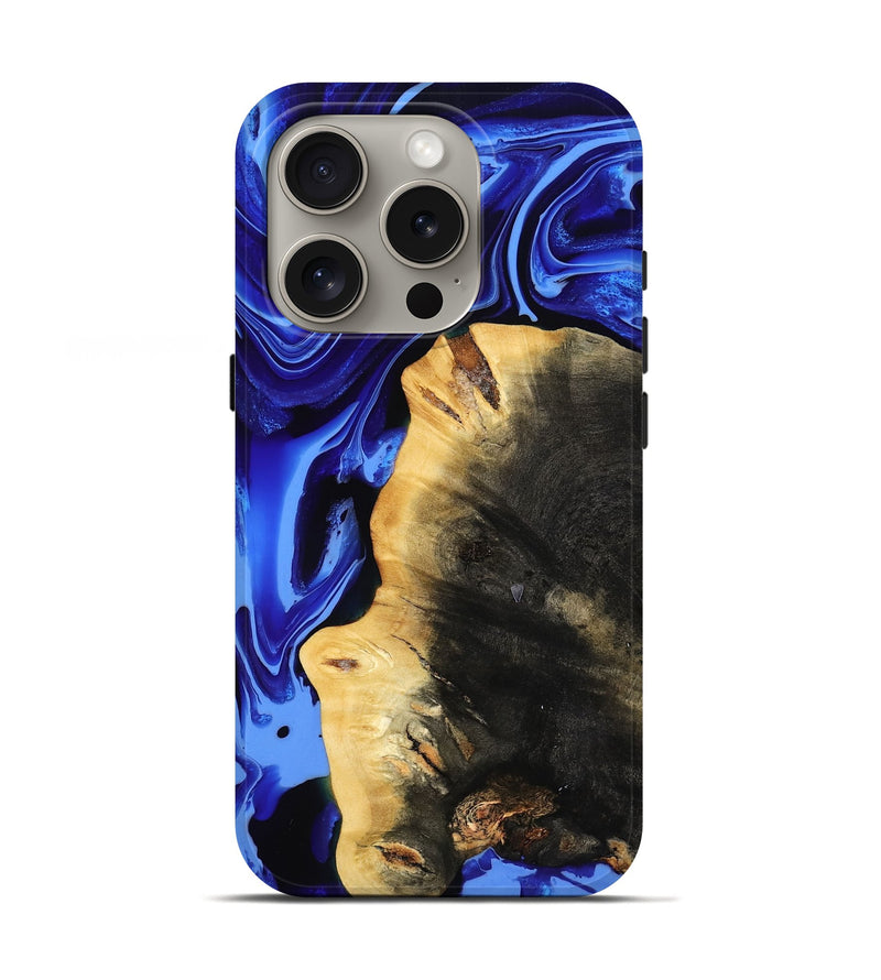 iPhone 16 Pro Wood Live Edge Phone Case - Zainab (Blue, 800511)