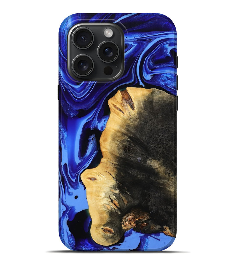 iPhone 16 Pro Max Wood Live Edge Phone Case - Zainab (Blue, 800511)