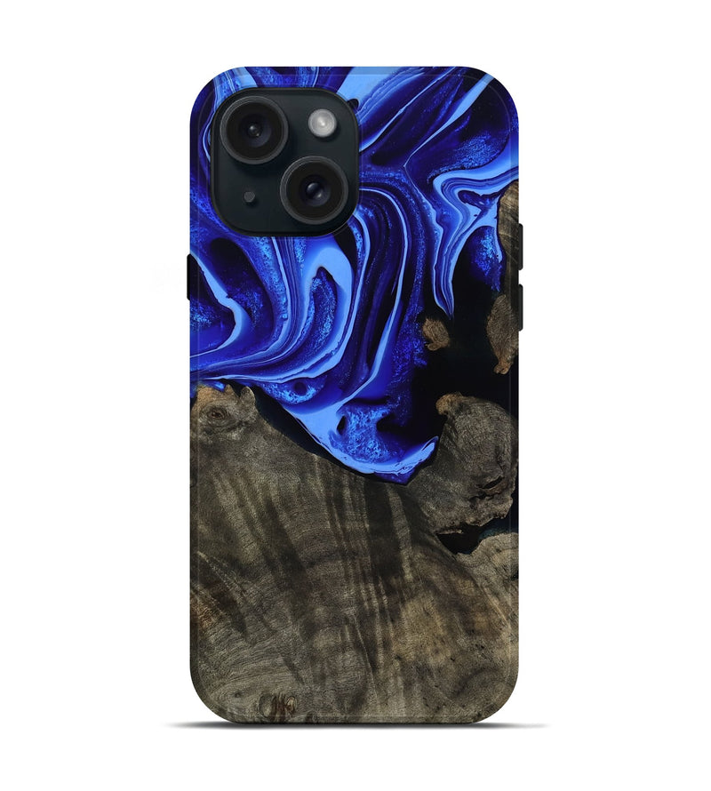 iPhone 15 Wood Live Edge Phone Case - Antonia (Blue, 800512)