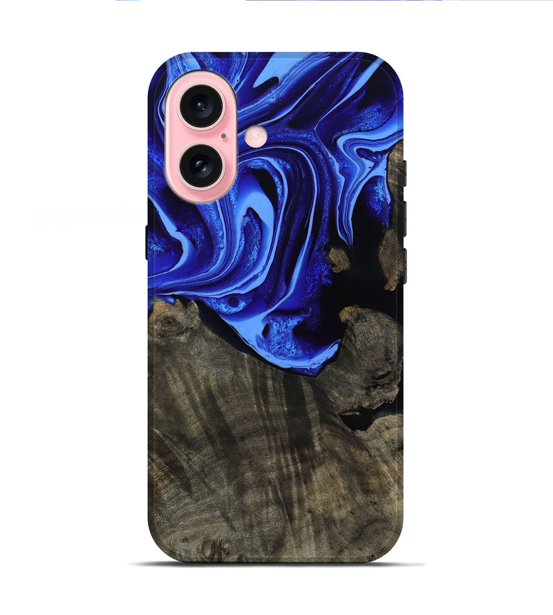 iPhone 16 Wood Live Edge Phone Case - Antonia (Blue, 800512)