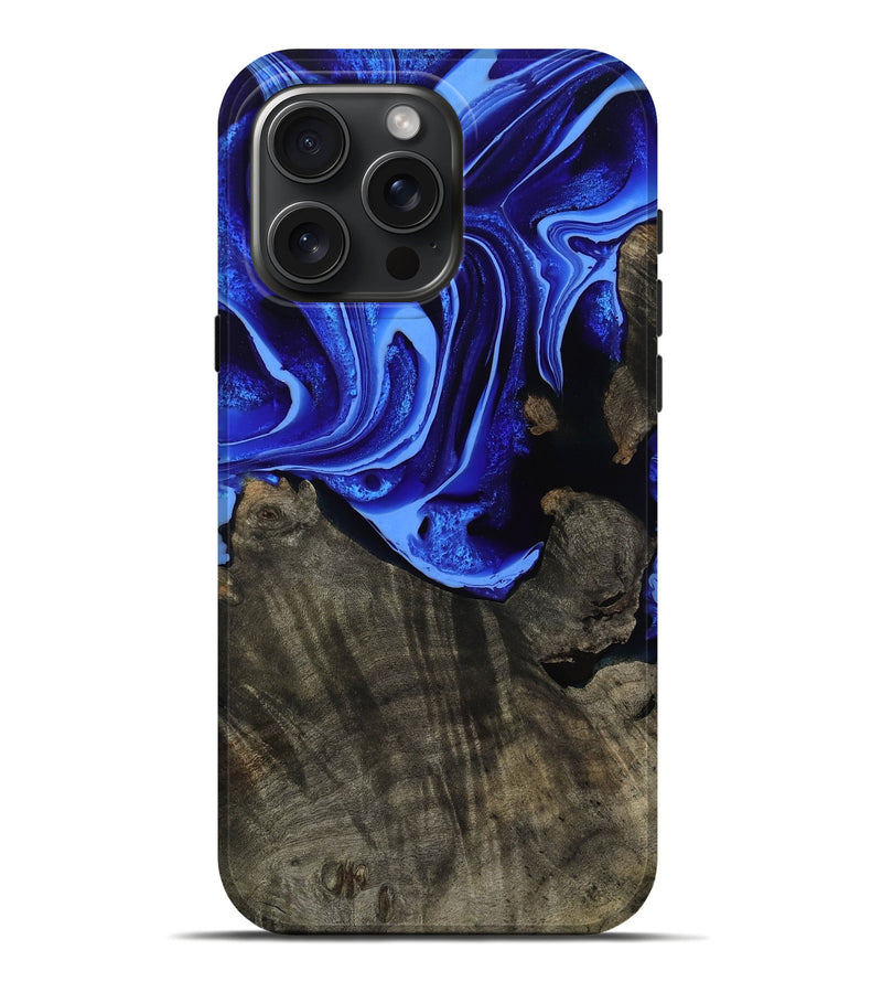 iPhone 16 Pro Max Wood Live Edge Phone Case - Antonia (Blue, 800512)