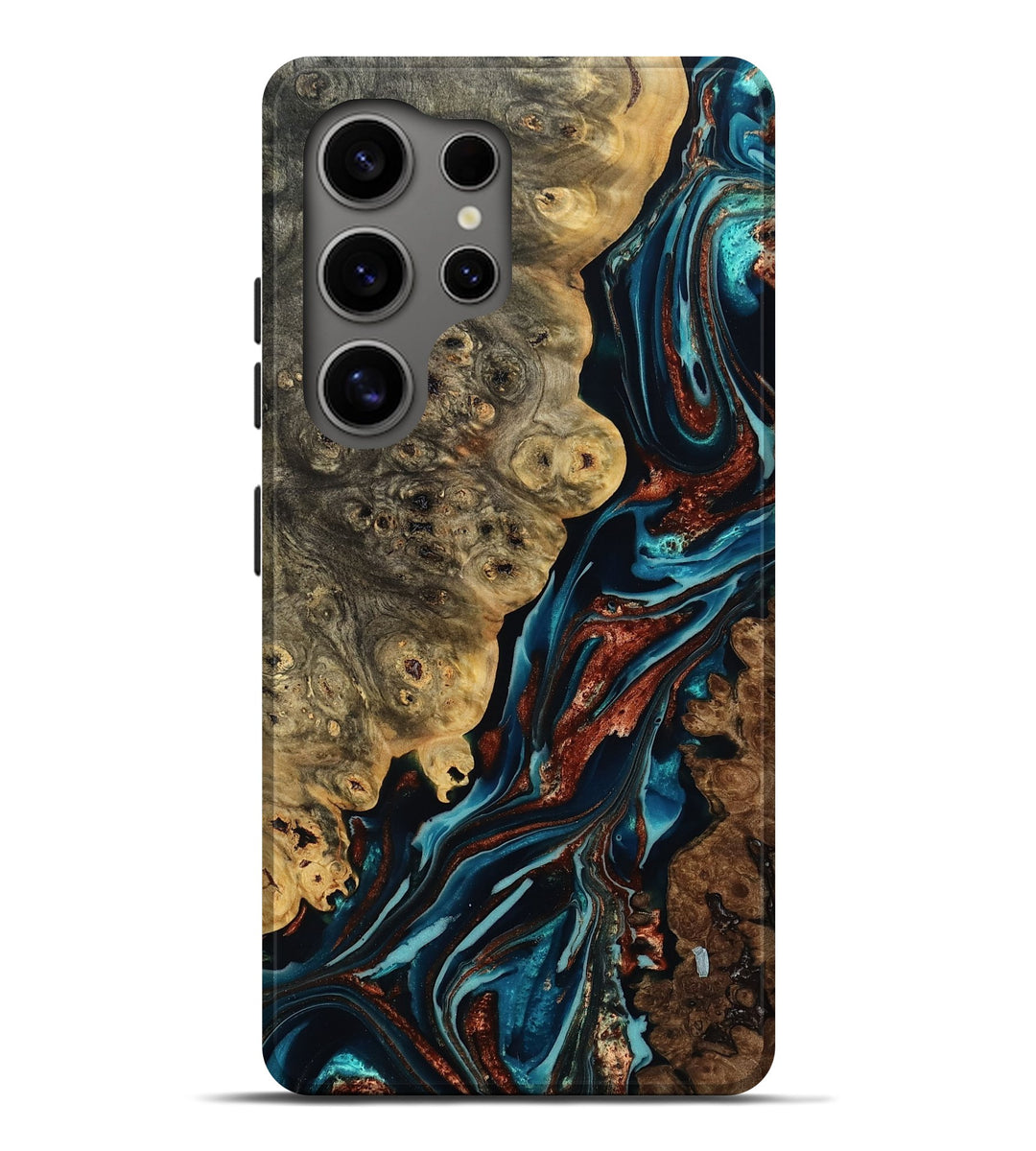 Galaxy S25 Ultra Wood Live Edge Phone Case - Fred (Teal & Gold, 800515)