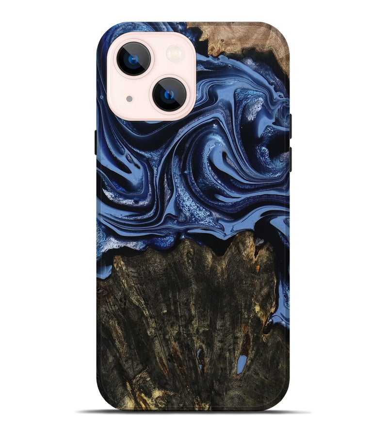 iPhone 14 Plus Wood Live Edge Phone Case - Amora (Blue, 800516)