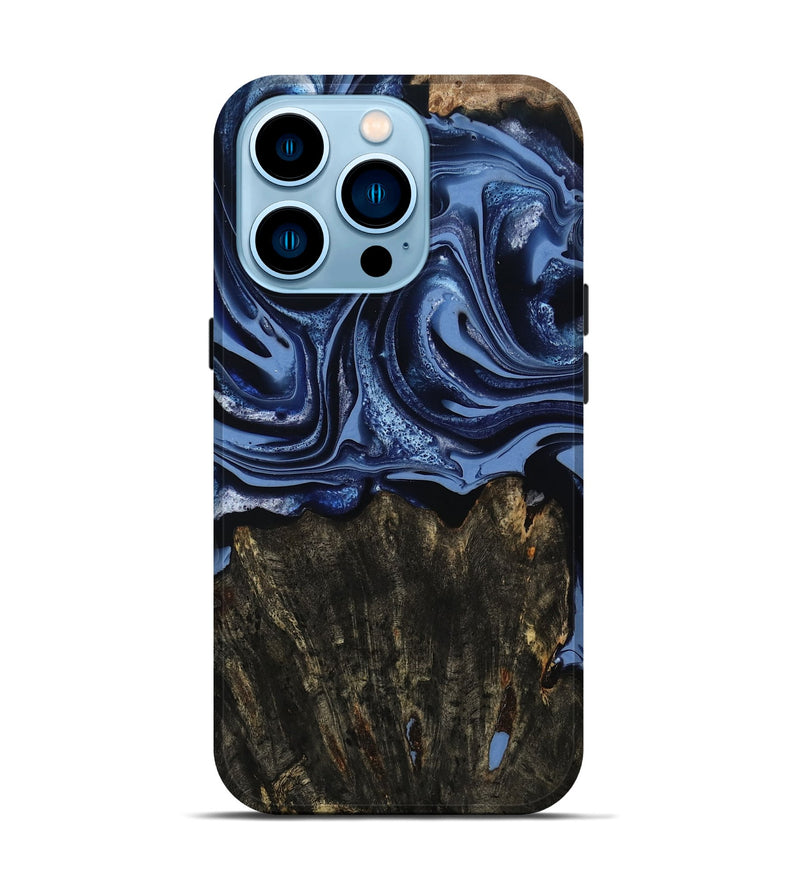 iPhone 14 Pro Wood Live Edge Phone Case - Amora (Blue, 800516)