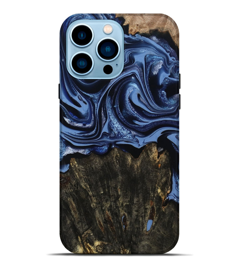 iPhone 14 Pro Max Wood Live Edge Phone Case - Amora (Blue, 800516)