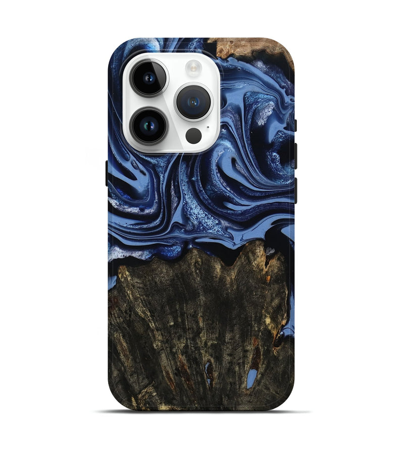 iPhone 15 Pro Wood Live Edge Phone Case - Amora (Blue, 800516)