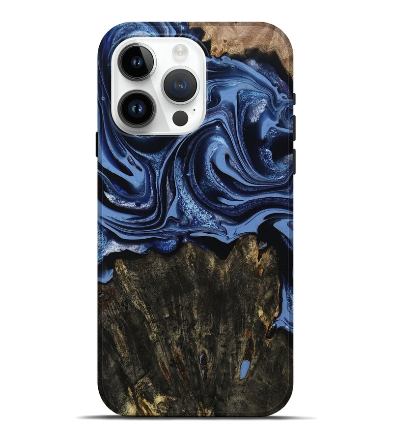 iPhone 15 Pro Max Wood Live Edge Phone Case - Amora (Blue, 800516)