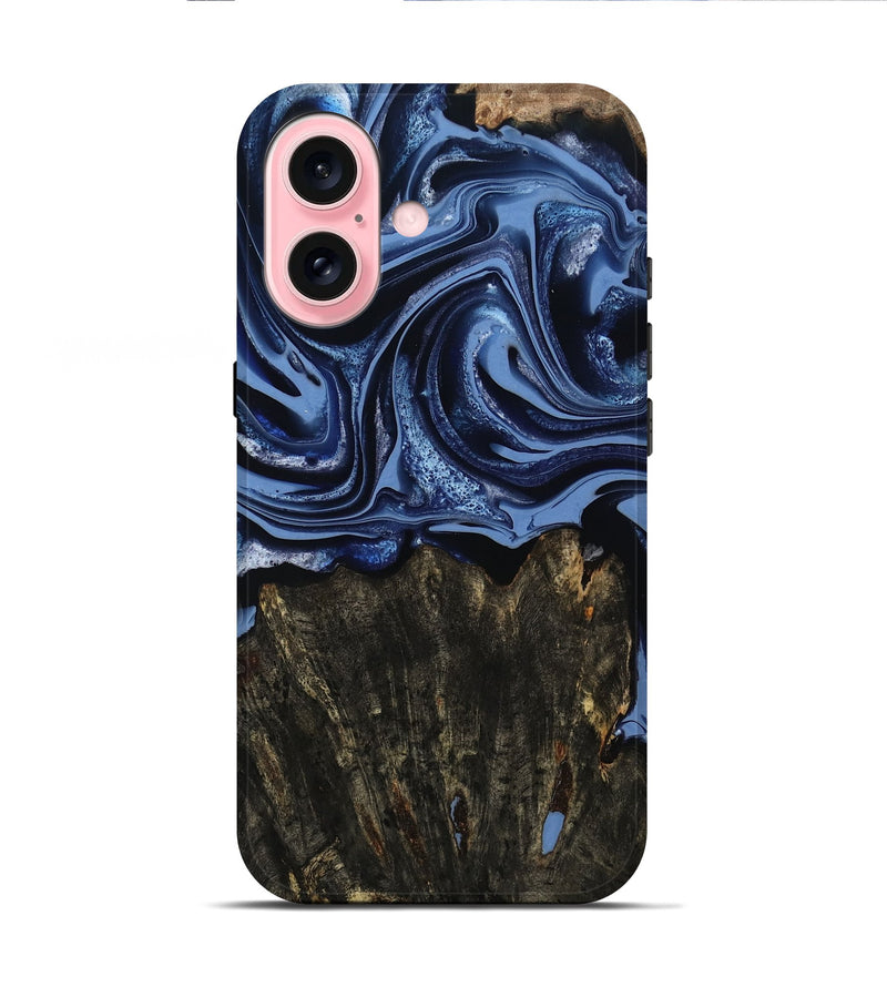 iPhone 16 Wood Live Edge Phone Case - Amora (Blue, 800516)