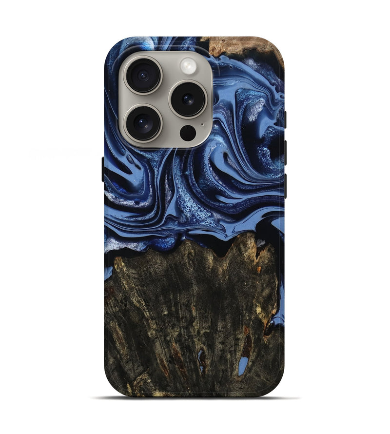 iPhone 16 Pro Wood Live Edge Phone Case - Amora (Blue, 800516)
