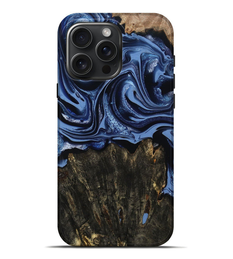 iPhone 16 Pro Max Wood Live Edge Phone Case - Amora (Blue, 800516)
