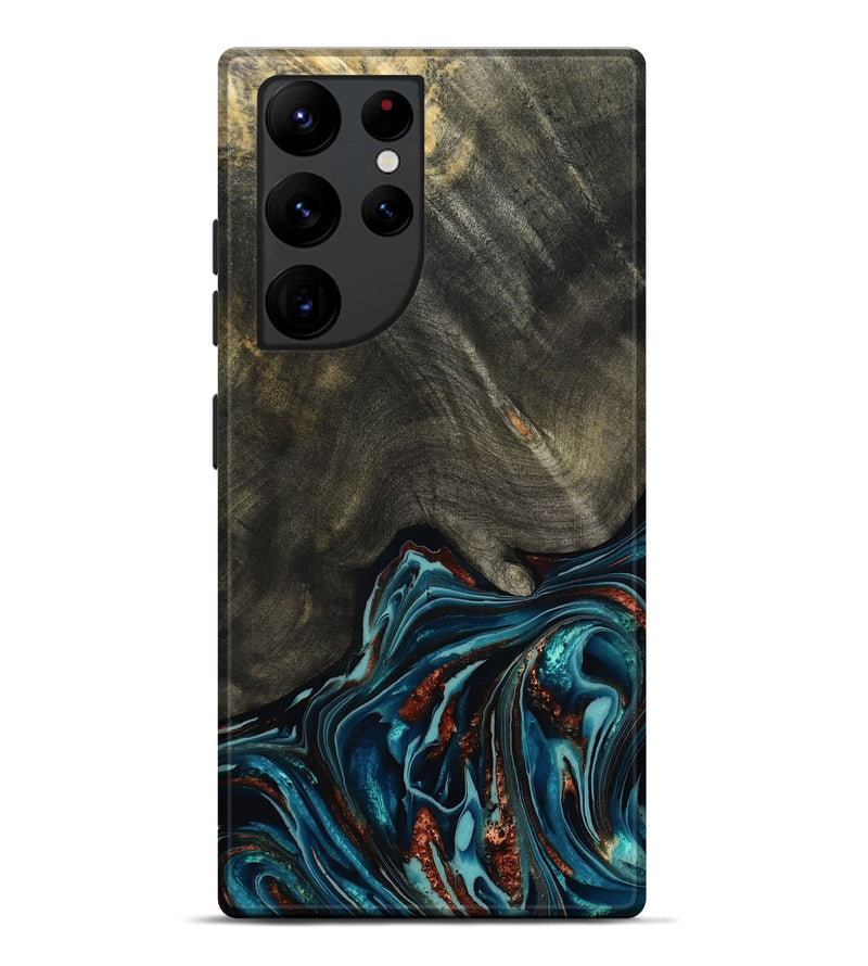 Galaxy S22 Ultra Wood Live Edge Phone Case - Nettie (Teal & Gold, 800518)