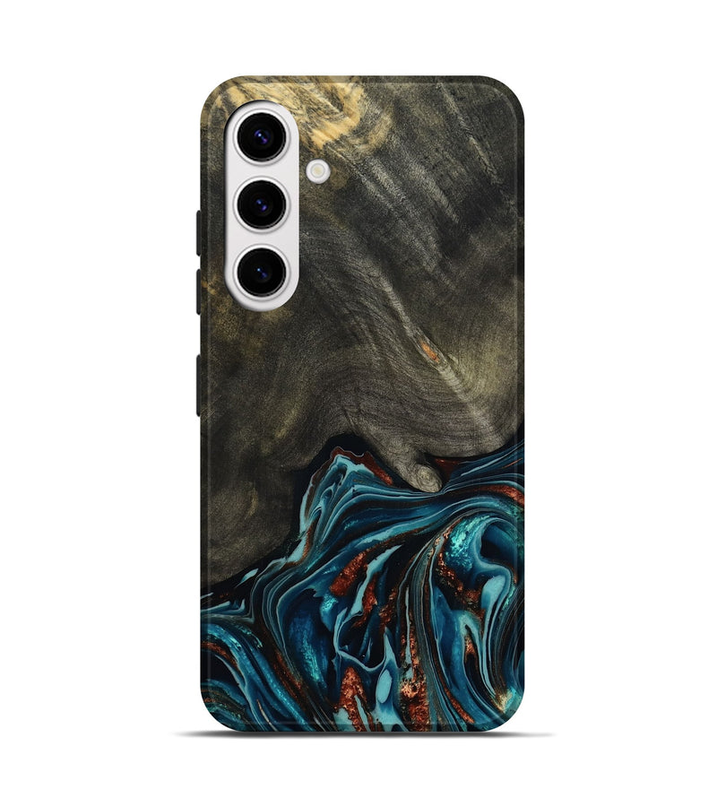 Galaxy S25 Wood Live Edge Phone Case - Nettie (Teal & Gold, 800518)
